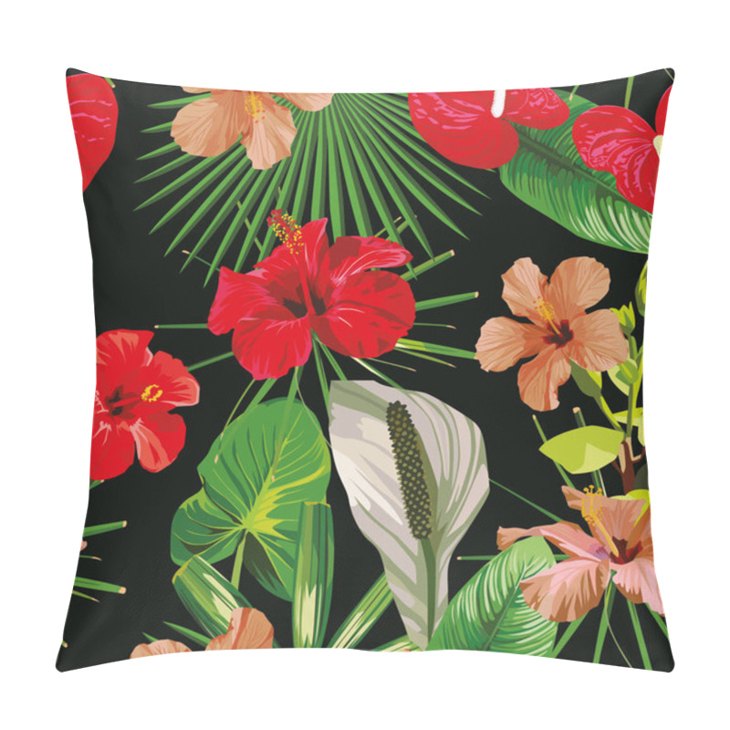 Personality  Red Flowers Leaves Black Background Seamless Pillow Covers