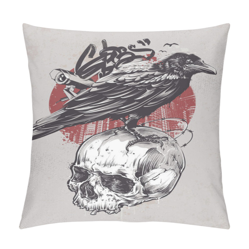 Personality  Raven On Skull Pillow Covers