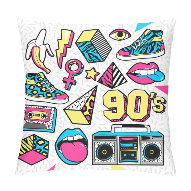 Personality  Fashion Patches In In 80s-90s Memphis Style. Pillow Covers