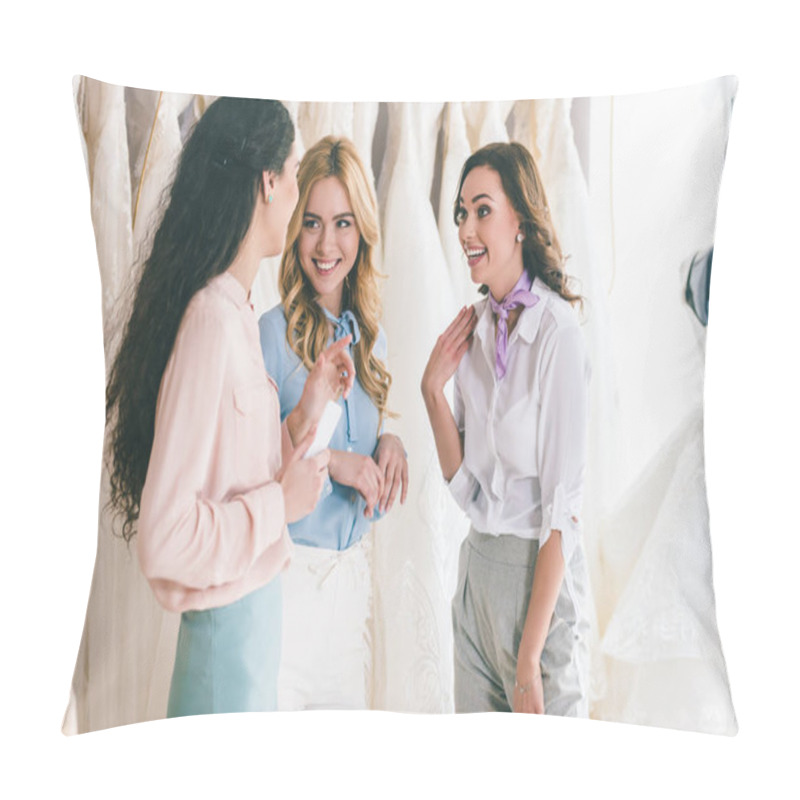 Personality  Female Friends Chatting About Dresses In Wedding Fashion Shop Pillow Covers