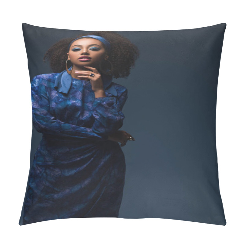 Personality  Attractive African American Woman Looking At Camera Isolated On Blue Pillow Covers