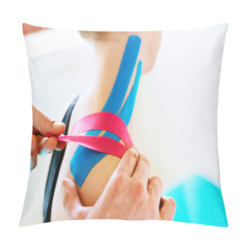 Personality  Therapist Applying Tape To Patient Shoulder Pillow Covers