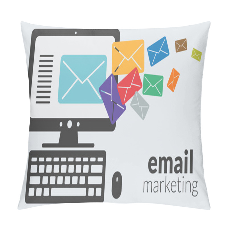 Personality  Business Computer With Email Marketing. Vector Online Advertising Pillow Covers