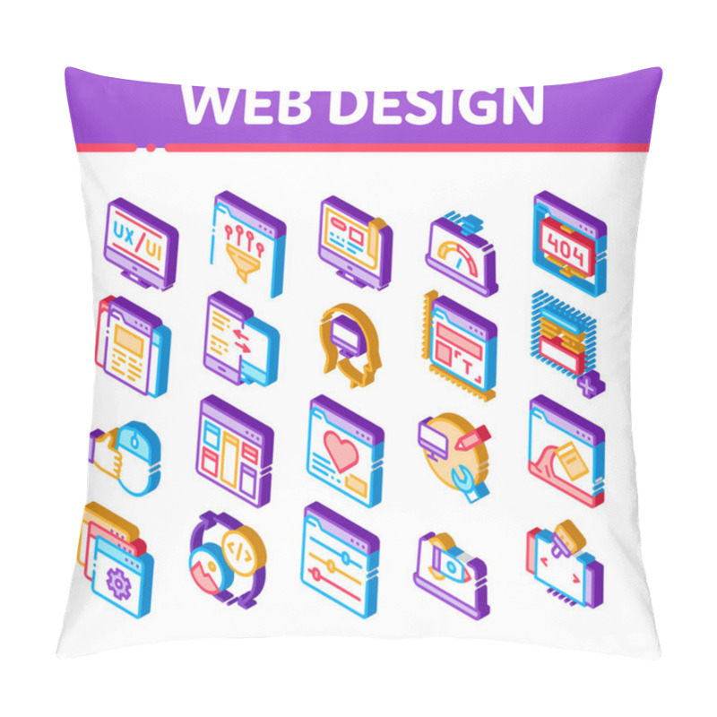 Personality  Web Design Development Isometric Icons Set Vector Pillow Covers