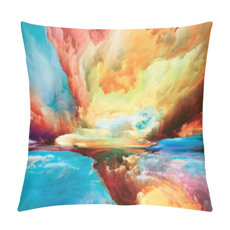 Personality  Dreamland. Landscapes Of The Mind Series. Arrangement Of Bright Paint, Motion Gradients And Surreal Mountains And Clouds On Theme Of Life, Art, Poetry, Creativity And Imagination Pillow Covers