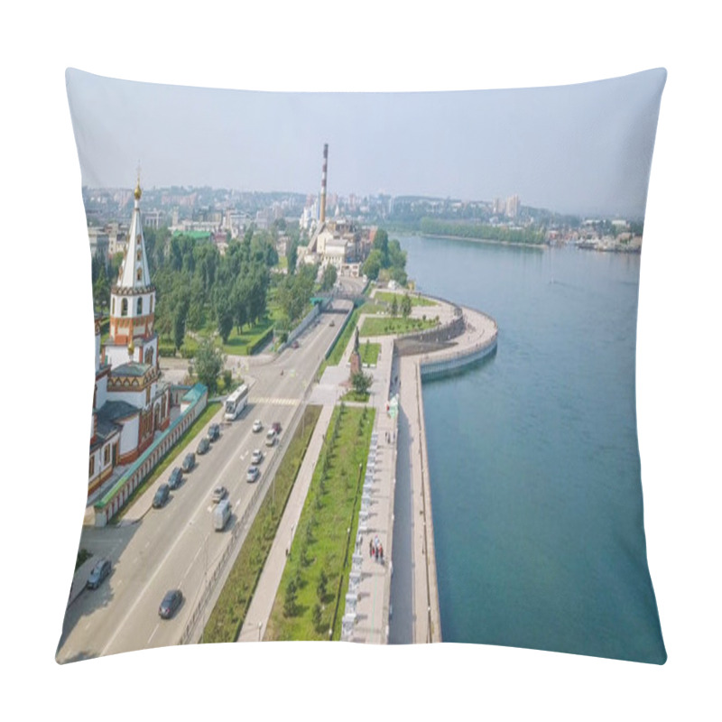 Personality  Russia, Irkutsk. Embankment Of The Angara River, Monument To The Founders Of Irkutsk. The Text On The Russian - Irkutsk, From Dron  Pillow Covers