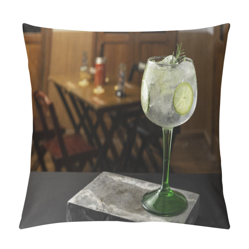 Personality  Gin Tonic Cocktail Is On The Bar. Space For Text. Photo For The Menu. Pillow Covers