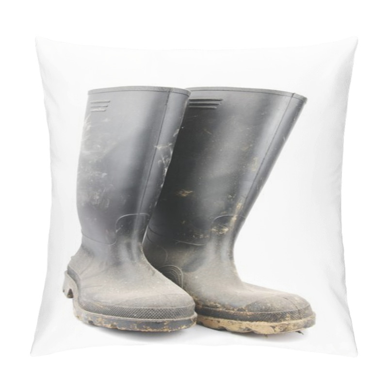 Personality  Pair Of Black Rubber Boots On White Pillow Covers