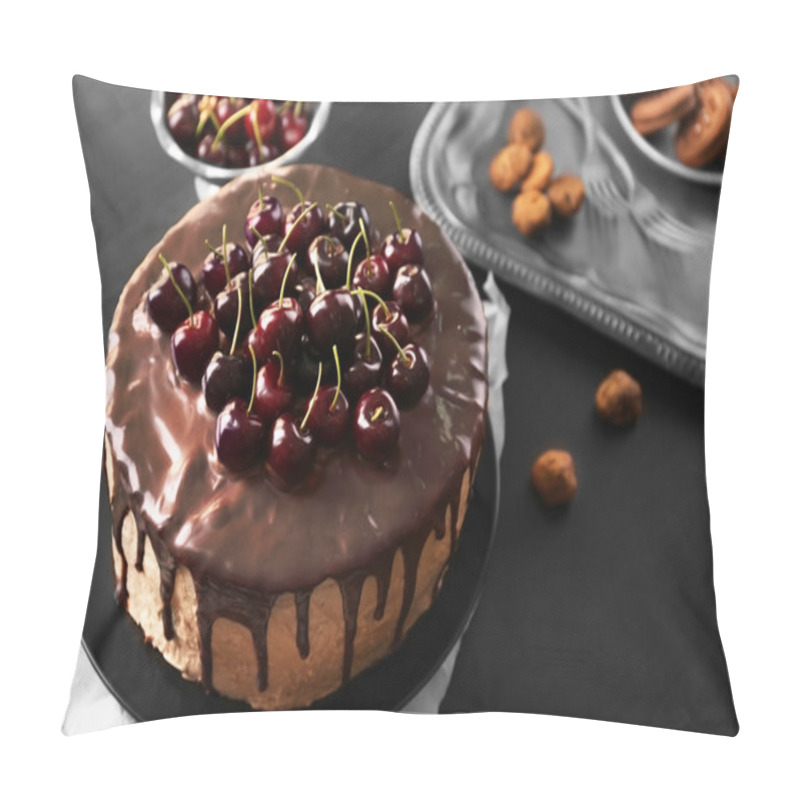 Personality  Delicious Cake With Cherry On Table Pillow Covers