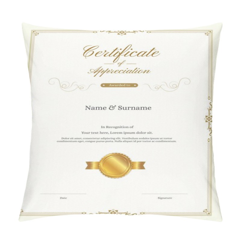 Personality  Luxury Certificate Template With Elegant Border Frame, Diploma Design For Graduation Or Completion Pillow Covers