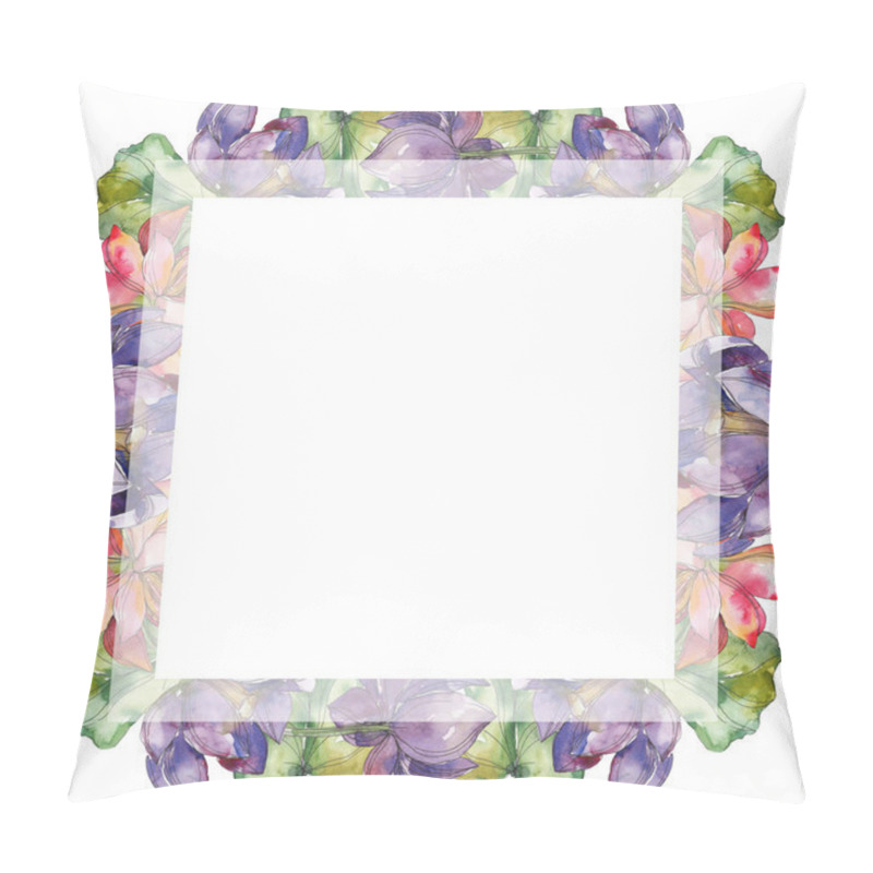 Personality  Pink And Purple Lotus Foral Botanical Flower. Wild Spring Leaf Wildflower Isolated. Watercolor Background Illustration Set. Watercolour Drawing Fashion Aquarelle. Frame Border Ornament Square. Pillow Covers