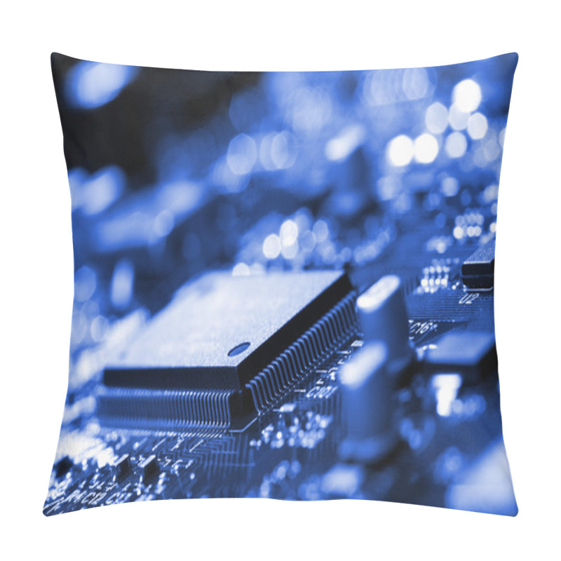 Personality  Microchip On Blue Circuit Board Pillow Covers