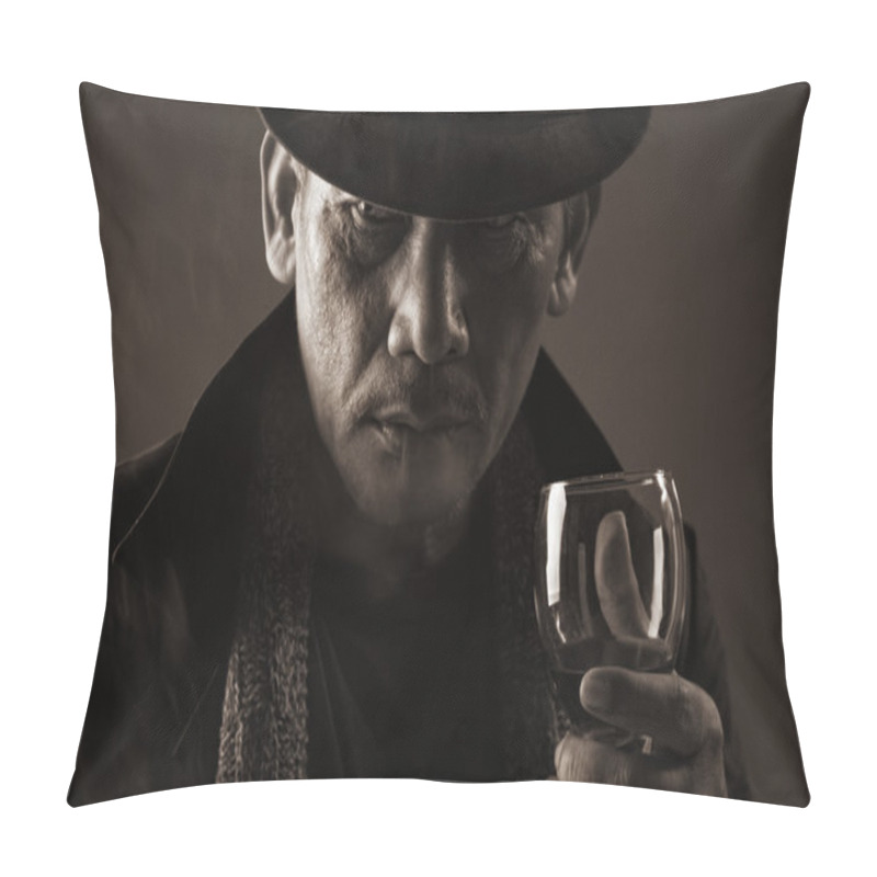 Personality  Old Gangster And A Glass Of Wine Pillow Covers