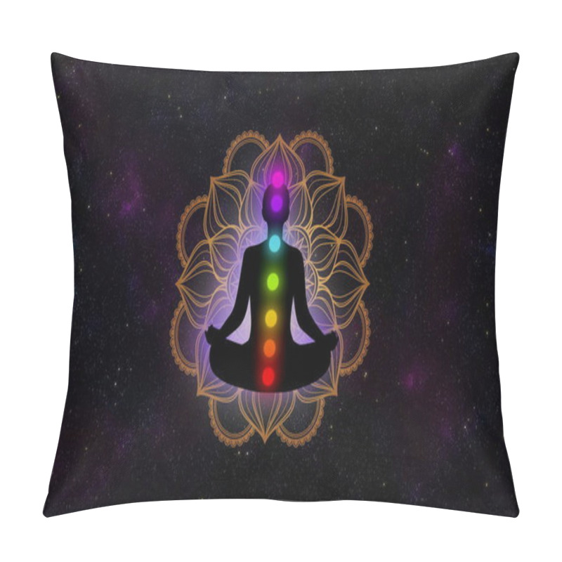 Personality  Abstract Meditation Man With Seven Chakras And Luxury Mandala In The Galaxy Illustration Design Background. Pillow Covers