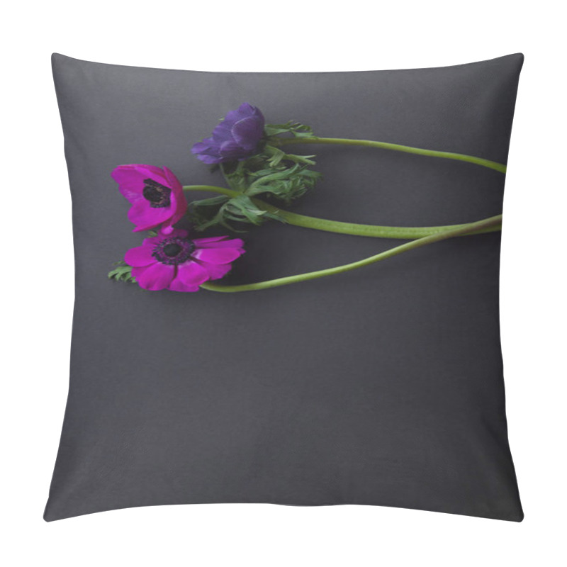 Personality  Purple And Pink Anemones On Dark Gray Background, Close-up  Pillow Covers