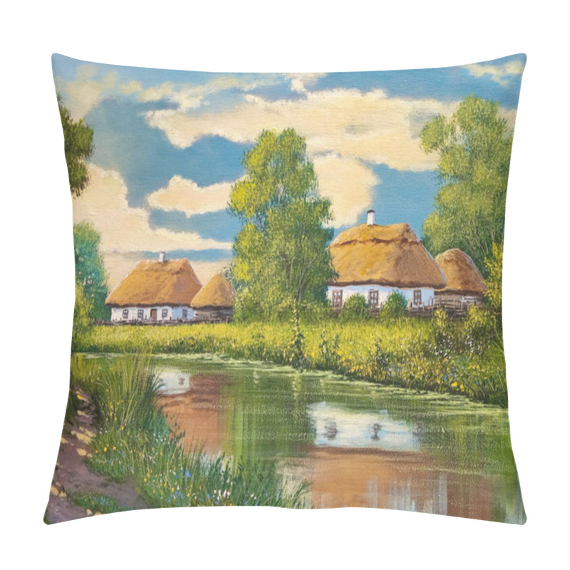 Personality  Oil Paintings Rural Landscape, Old Village, House On The River, Old House In The Countryside. Fine Art Pillow Covers