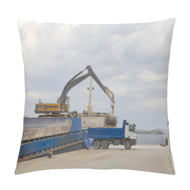 Personality  Crane Unloads A Ship In A Truck In Port Pillow Covers