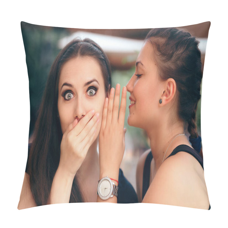 Personality  Gossiping Girl Telling Secrets To Her Surprised Friend Pillow Covers