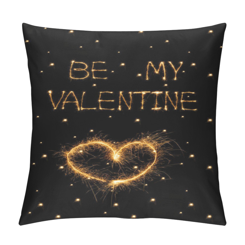 Personality  Close Up View Of Be My Valentine Light Lettering And Heart On Black Background, St Valentines Day Concept Pillow Covers