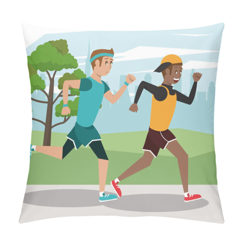 Personality  Fitness People Running At Park Pillow Covers