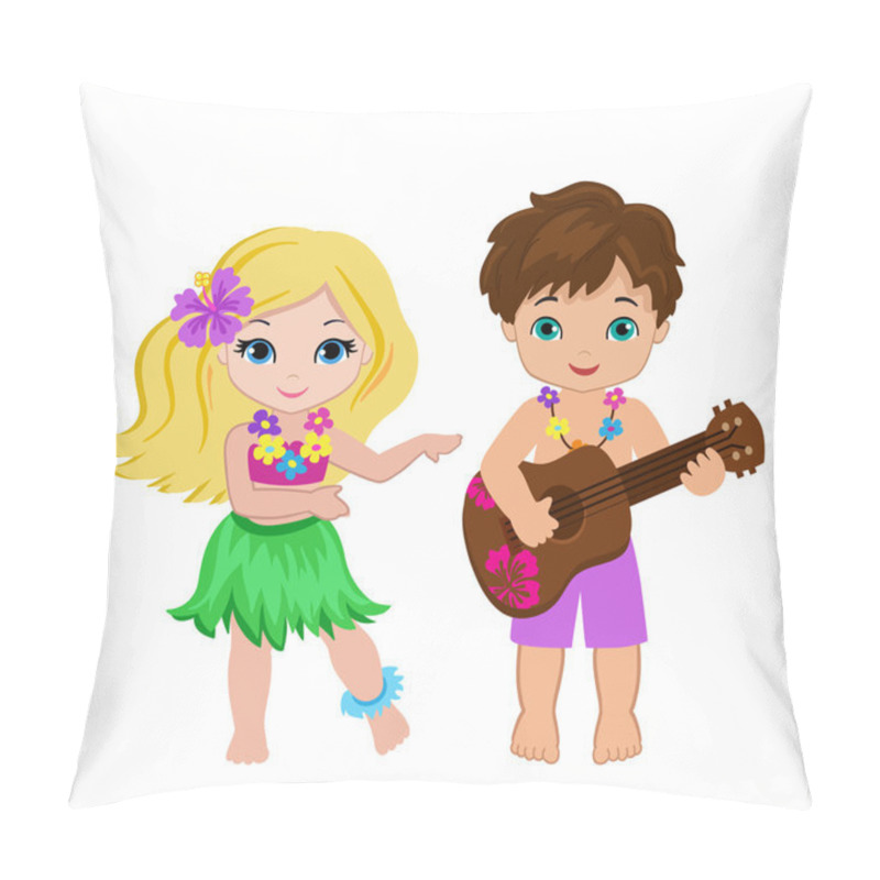 Personality  Illustration Of Boy Playing Guitar And Hawaiian Girl Hula Dancing. Pillow Covers