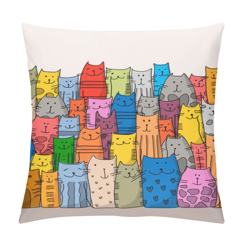 Personality  Funny Cats Family, Seamless Pattern For Your Design Pillow Covers