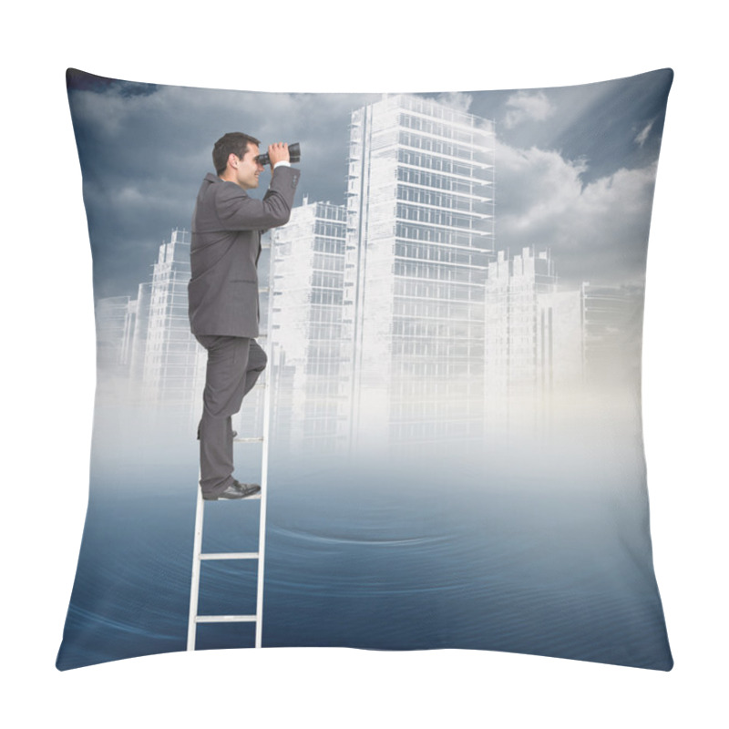 Personality  Businessman Standing On Ladder Pillow Covers