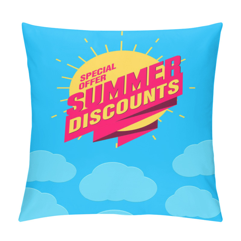 Personality  Summer Discount Banner On Sun Up In The Sky.  Pillow Covers