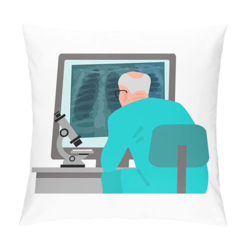 Personality  Docto Examining X-ray Of The Lungs. Cartoon Flat Vector Illustration. Pillow Covers