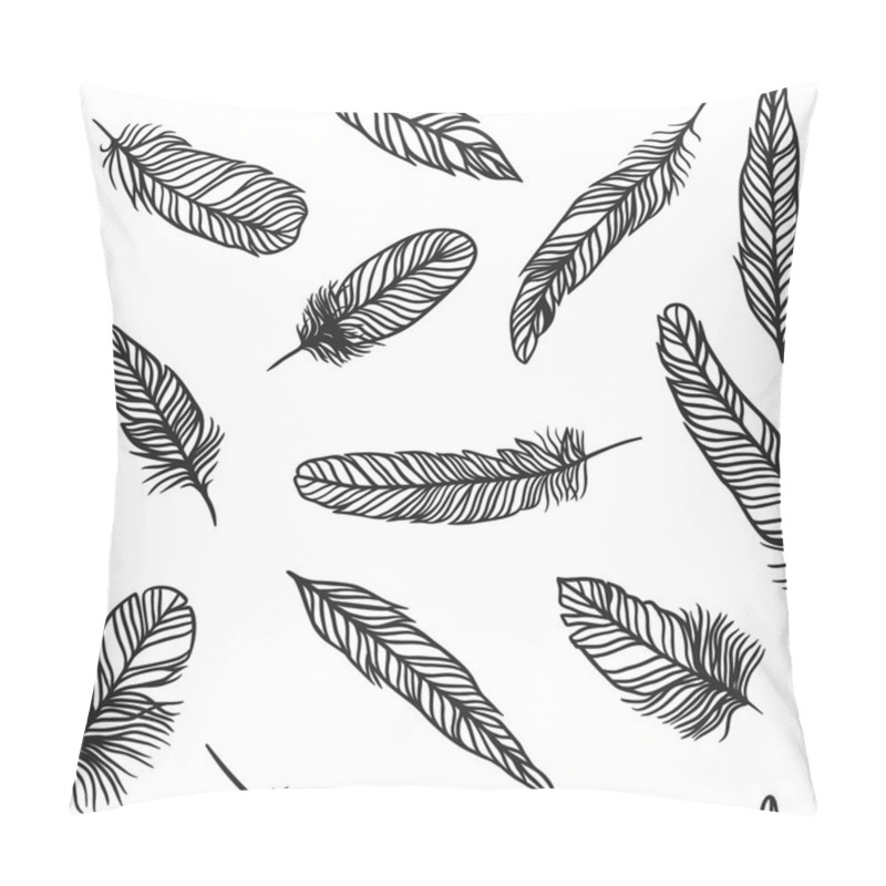 Personality  Boho Feather Hand Drawn Effect Vector Style Seamless Pattern Illustration Pillow Covers