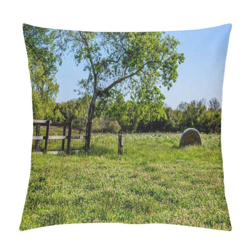 Personality  A Meadow With Round Hay Bales And Fresh Texas Wildflowers Pillow Covers