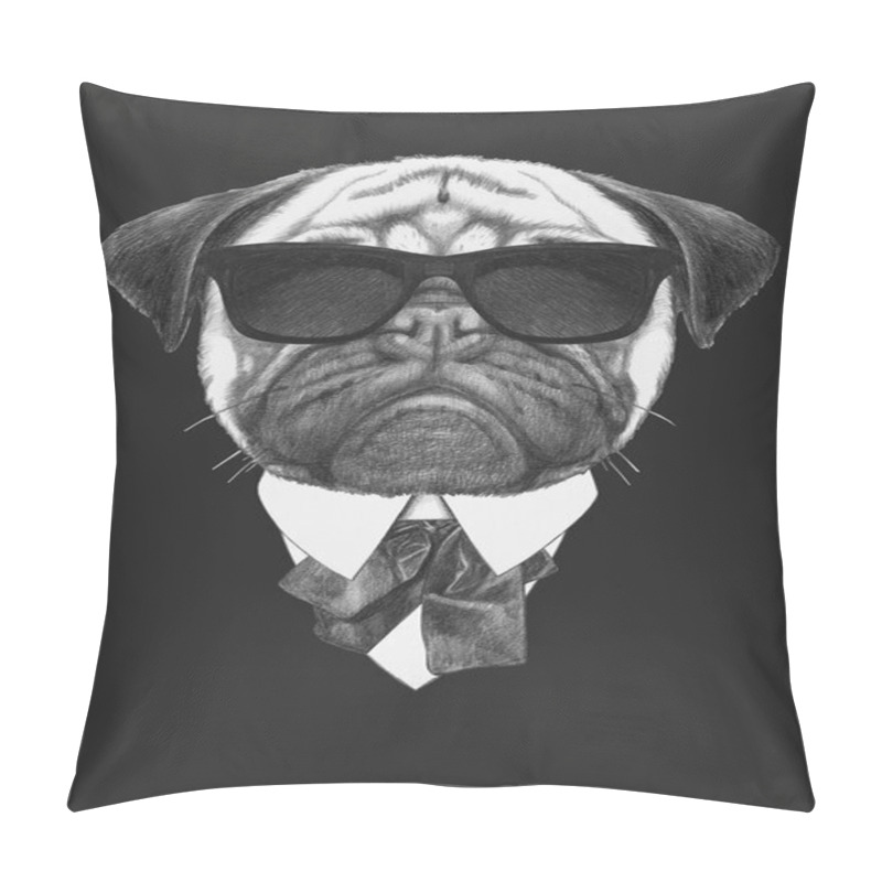 Personality  Portrait Of Pug Dog In Suit Pillow Covers