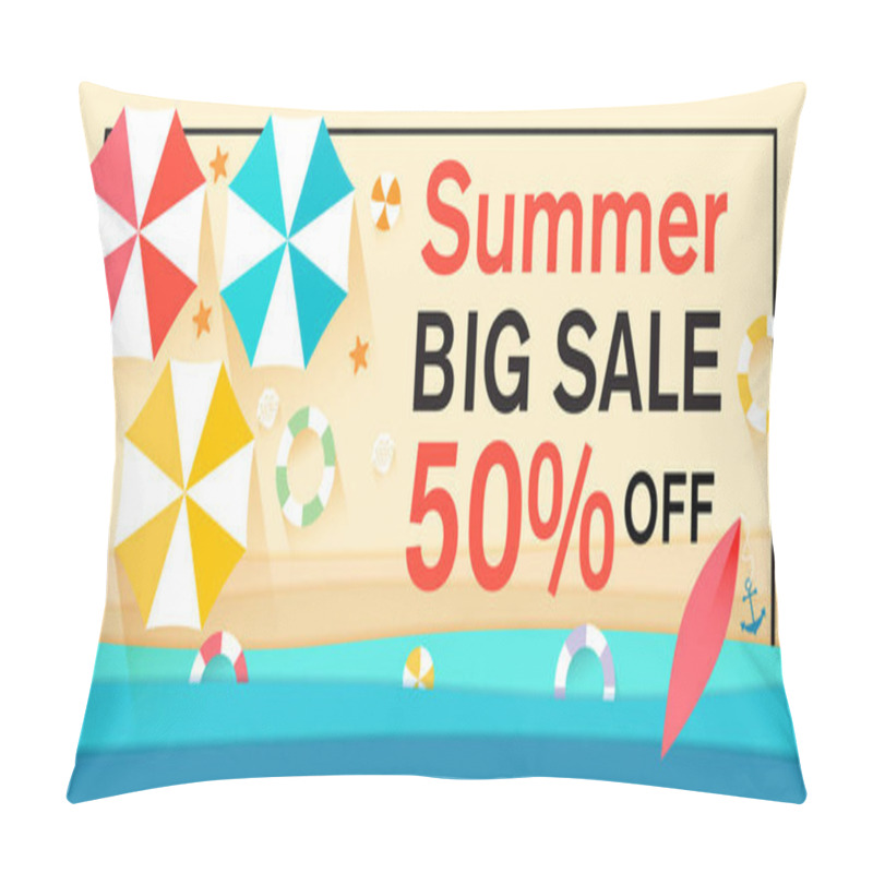 Personality  Summer Sale With Sun Umbrellas On Background. Vector Illustration Template For Banners, Wallpaper, Flyers, Invitation, Posters, Brochure, Voucher Discount.Paper Cut And Craft Style Pillow Covers