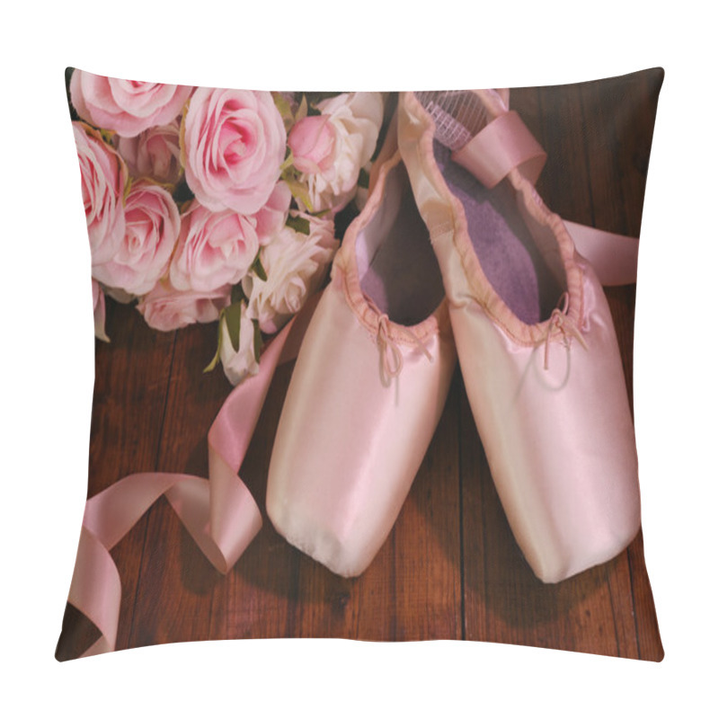 Personality  Ballet Pointe Shoes On Wooden Background Pillow Covers