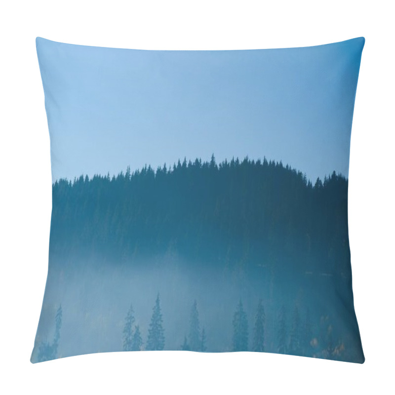 Personality  Mountain Range With Visible Silhouettes Through The Morning Blue Fog Pillow Covers