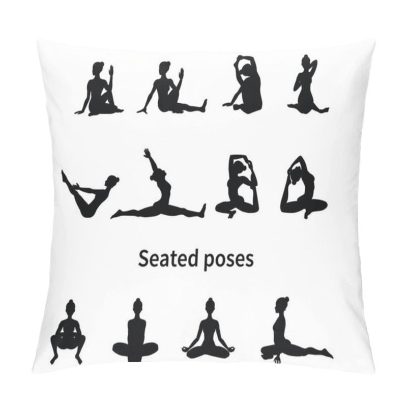 Personality  Women Silhouettes. Collection Of Yoga Poses. Asana Set. Vector Illustration. Seated Poses Pillow Covers