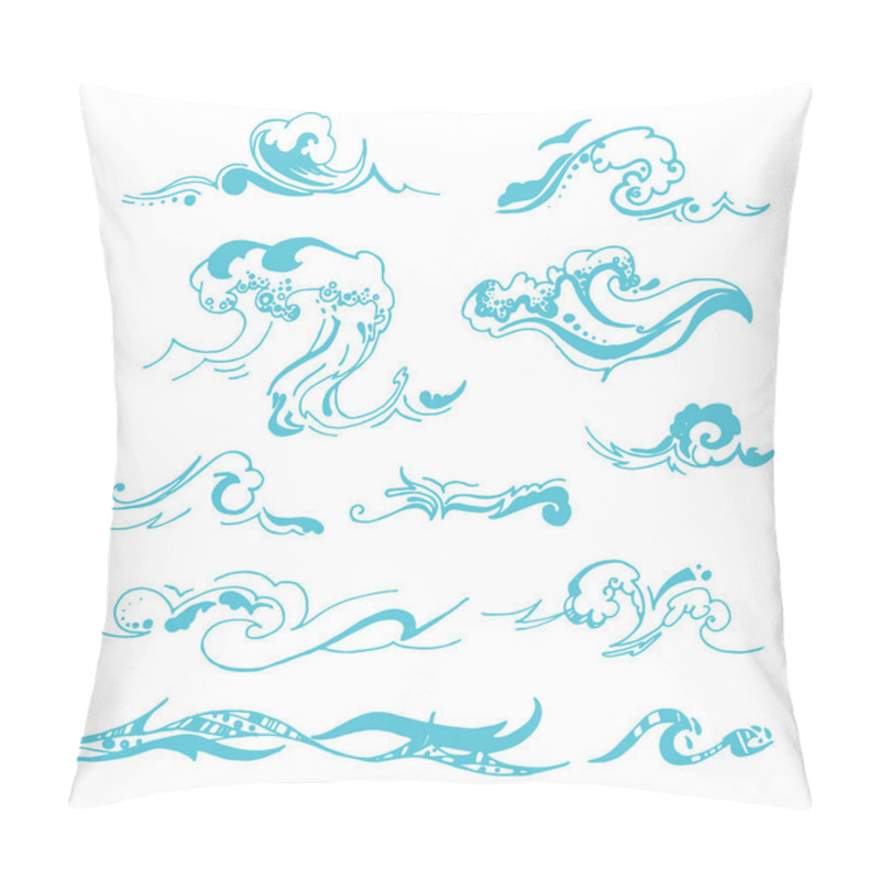 Personality  Vector Hand Drawn Illustration Of Wave Silhouette On White Background. Pillow Covers