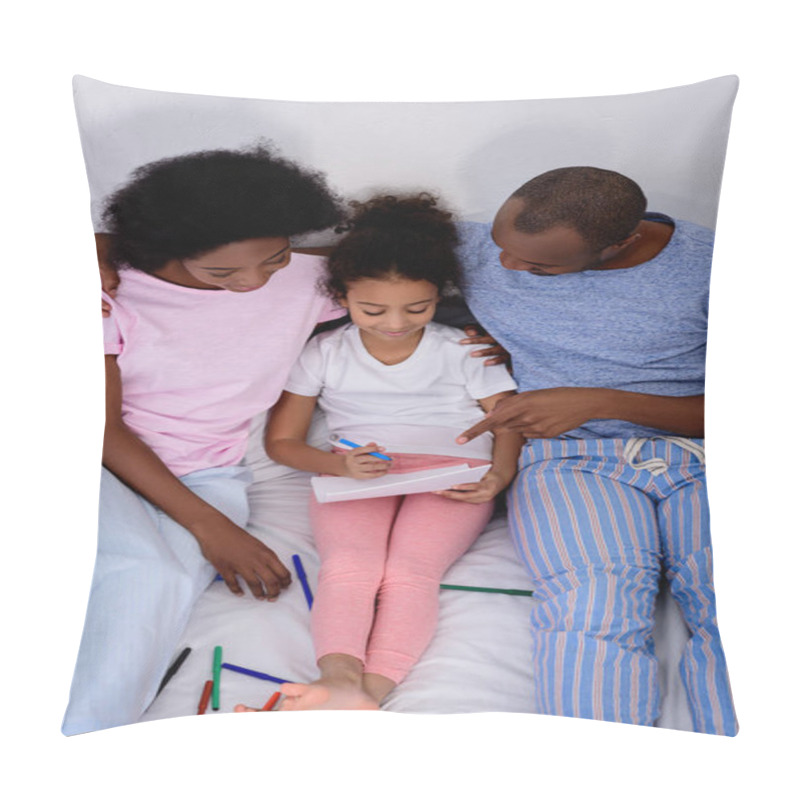 Personality  High Angle View Of African American Parents Helping Daughter Painting In Album Pillow Covers