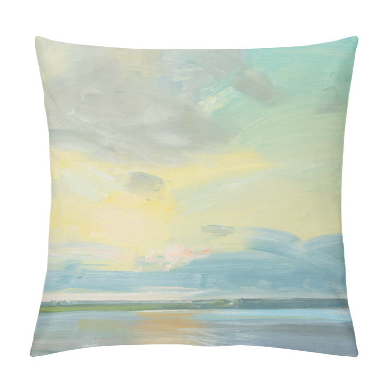 Personality  Oil Painting Of A Sunset Over A Lake Pillow Covers