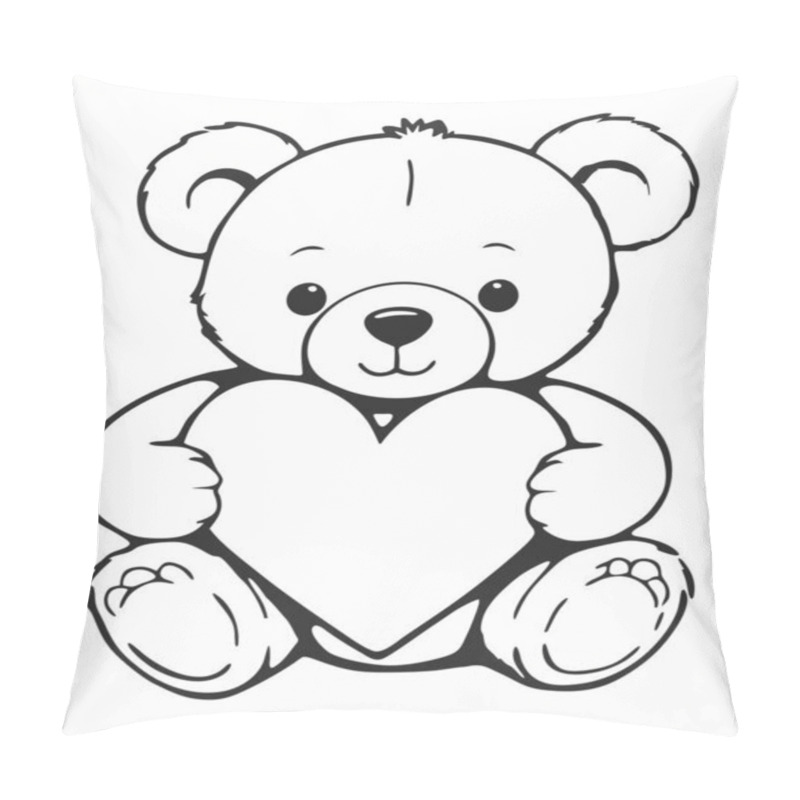 Personality  Black And White Illustration Of Teddy Bear Holding A Heart Pillow Covers