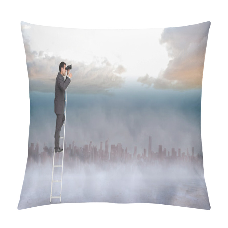 Personality  Businessman Standing On Ladder Pillow Covers