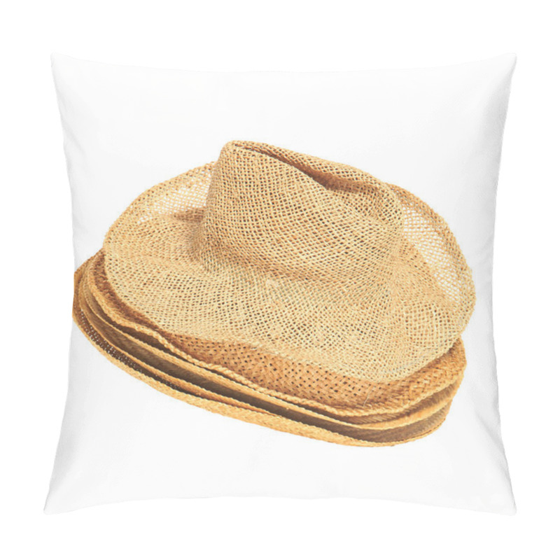 Personality  The Lot Of Straw Hats Isolated On White Background. Pillow Covers