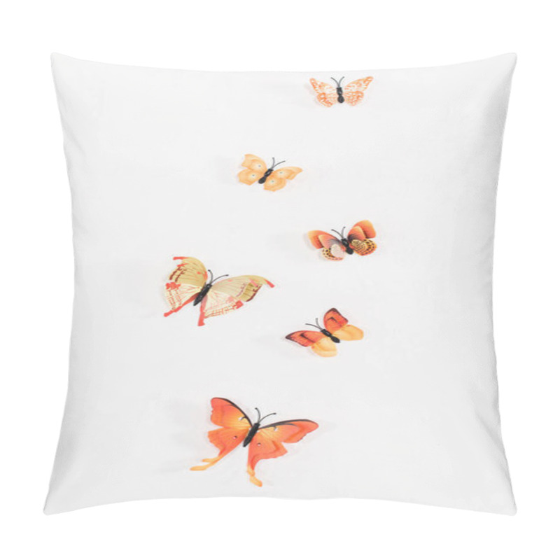 Personality  Orange Butterflies Flying Isolated On White, Environmental Saving Concept  Pillow Covers