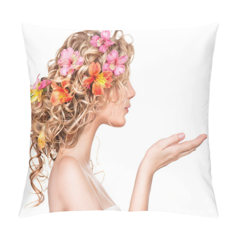 Personality  Girl With Flowers Hairstyle Pillow Covers