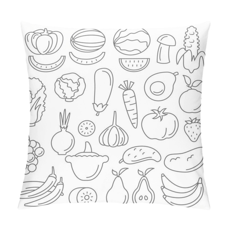 Personality  Line Art Set Of Fruits And Vegetables Pillow Covers