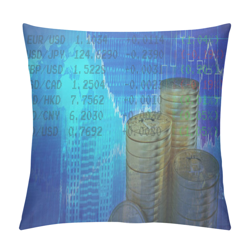 Personality  Stock Figures On Screen Against Aerial View Of A City On A Cloudy Day Pillow Covers