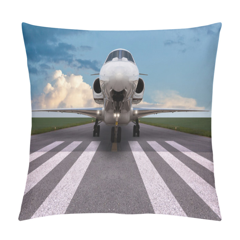 Personality  Front View Of A Private Jet On The Runway Pillow Covers