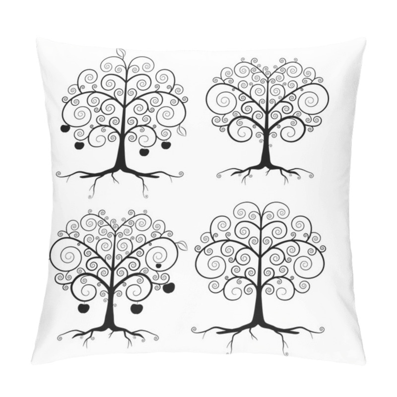 Personality  Abstract Vector Black Tree Illustration Set Pillow Covers