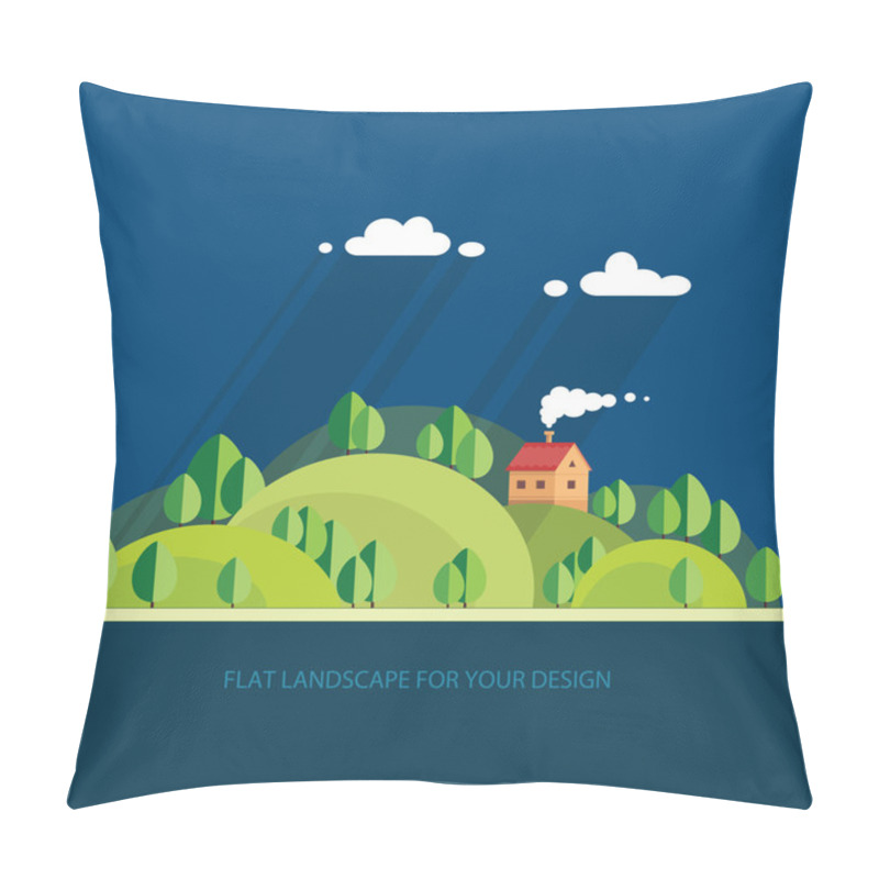 Personality  Summer Landscape.beautiful House On The Hill Among Trees, Beauti Pillow Covers