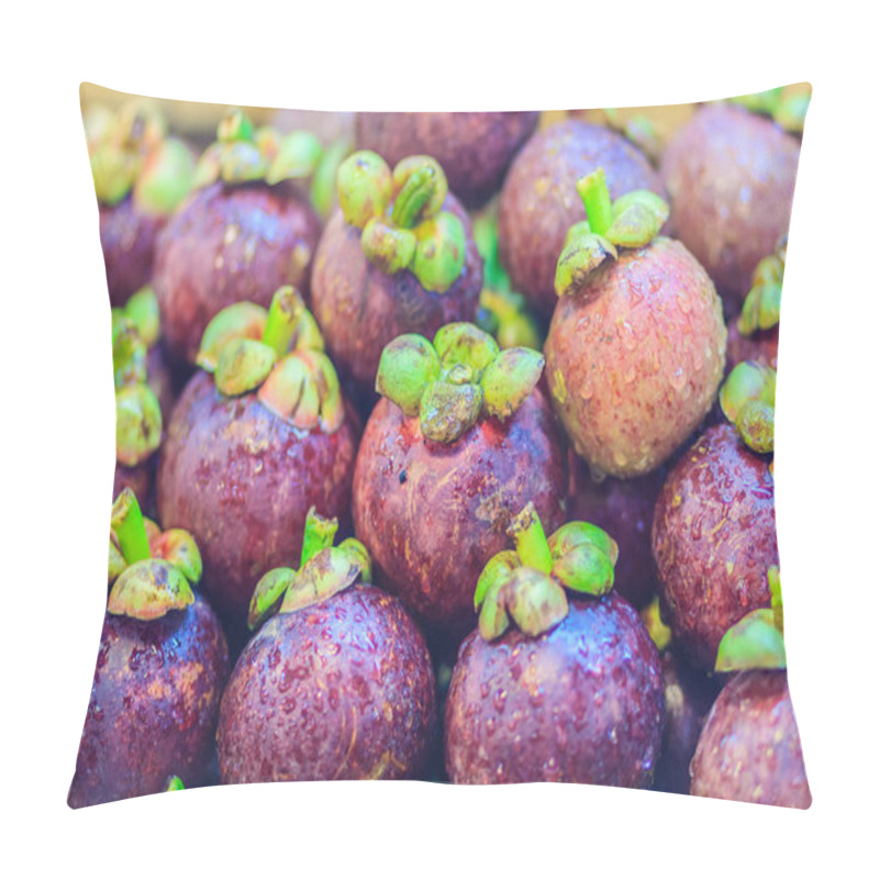 Personality  Extra Jumbo Size Of The Purple Mangosteen (Garcinia Mangostana) For Sale At The Fruit Market. Close Up Texture Background Surface Of Organic Violet Mangosteen Fruit. Pillow Covers